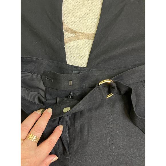 Ann Taylor The Petite Belted Ankle Linen Blend Black Pants, Size 4P - Picture 14 of 15